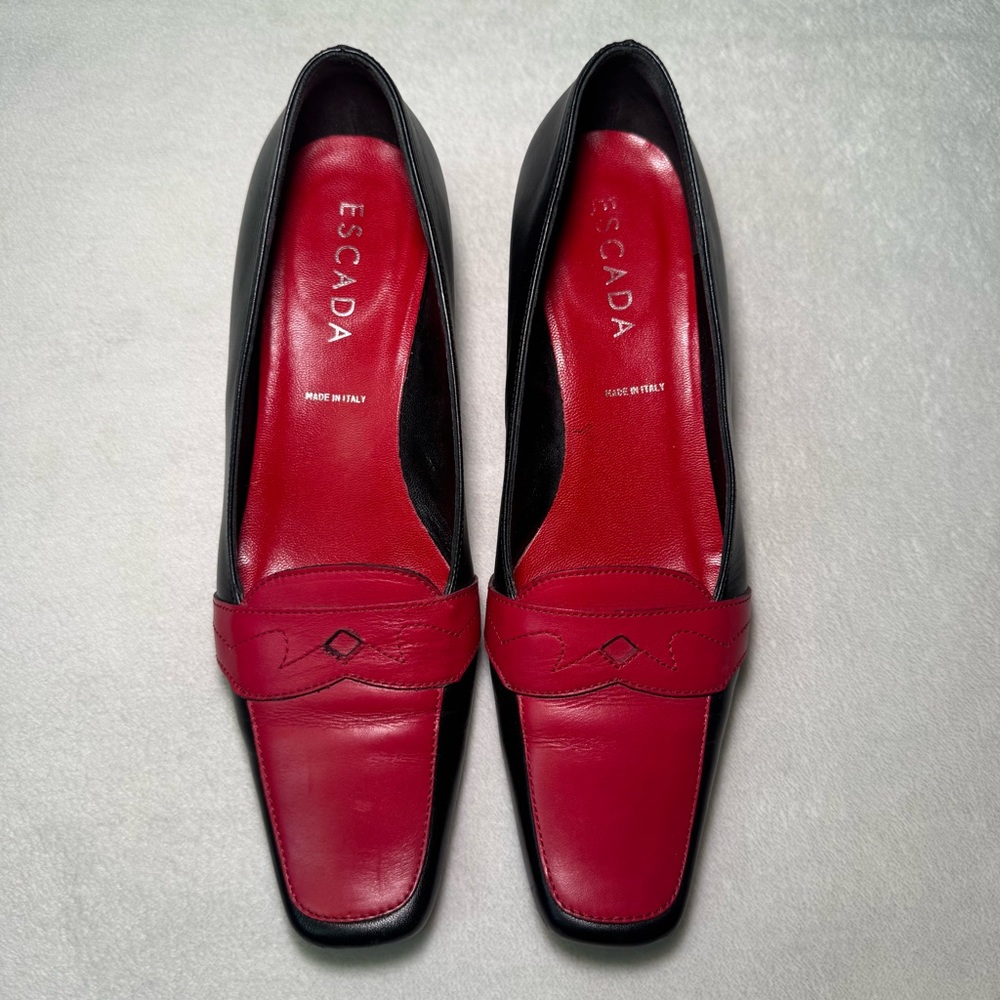 Vintage Escada Black and Red Loafers